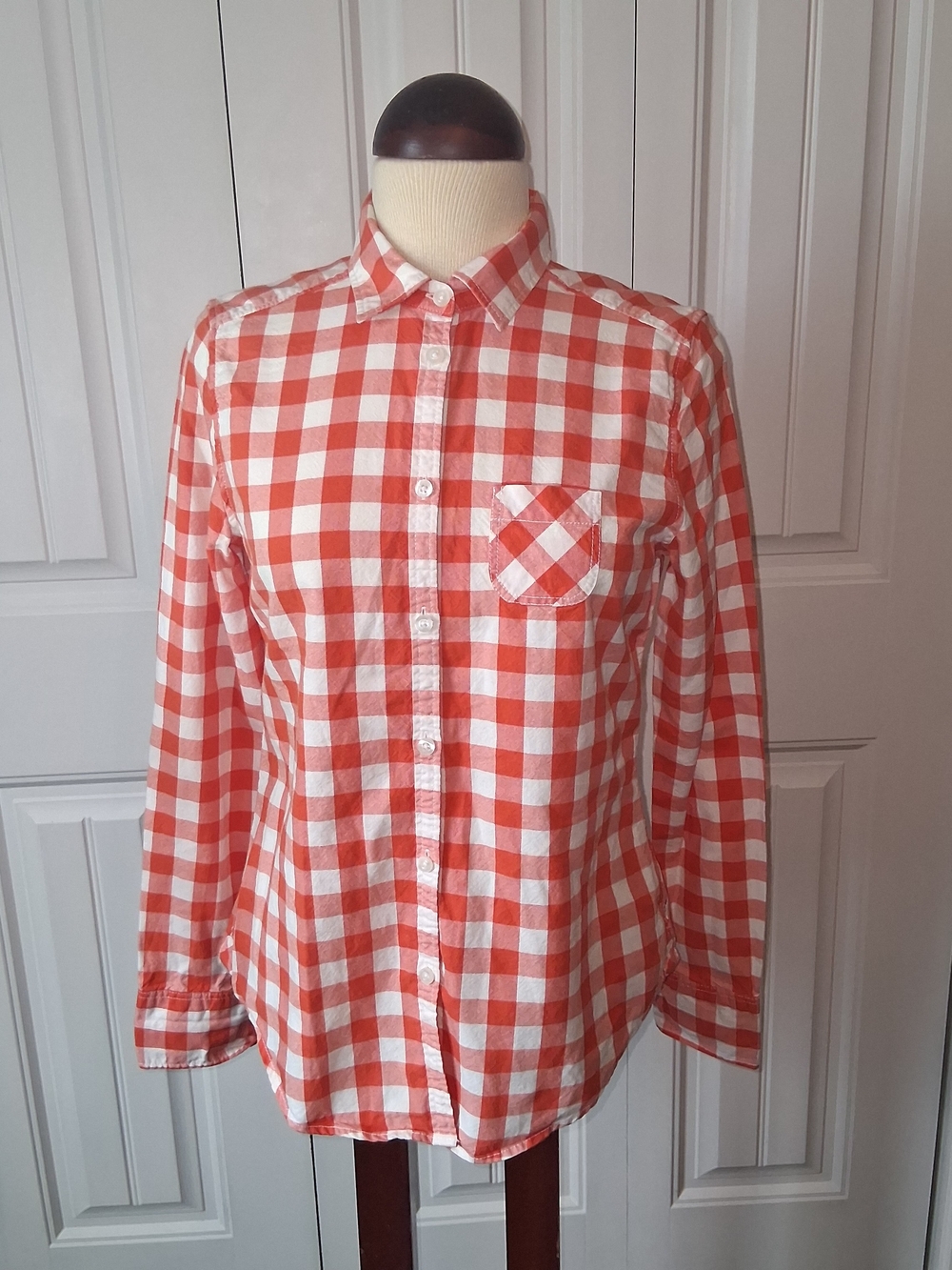 American Eagle Classic Orange & White Check Women’s Button-Up Shirt Size 8